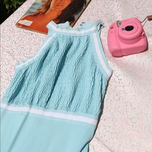 Vtg 70s Smock Baby Blue Babydoll Maxi Dress S M